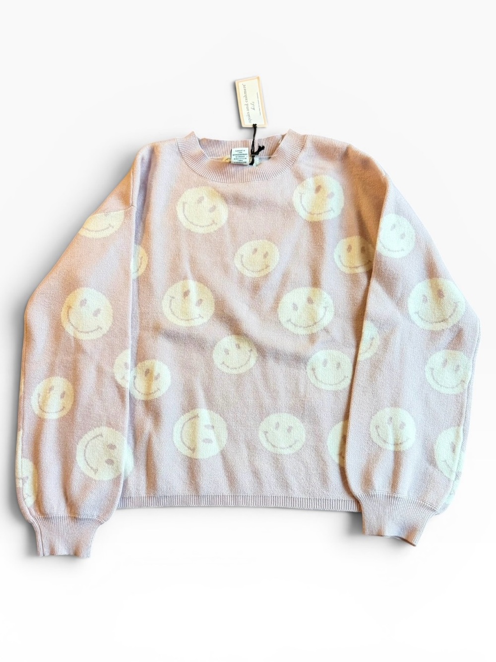 cupcakes & cashmere Pastel Pink Smiley Face Knit Sweater Tween Girls L 14 Cute